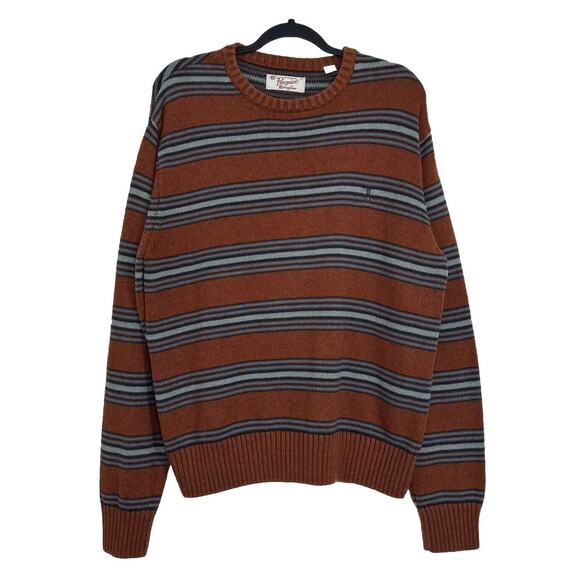 Original Penguin Men’s Striped Wool Blend Crew Neck Sweater Size XL Brown - Picture 1 of 12